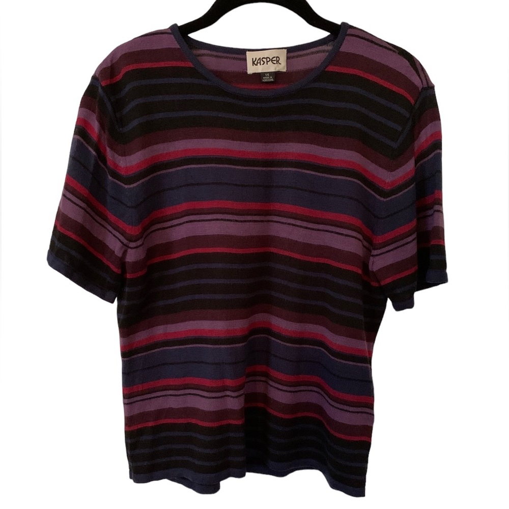 Kasper Short Sleeved Multicolored Striped Sweater size 14
